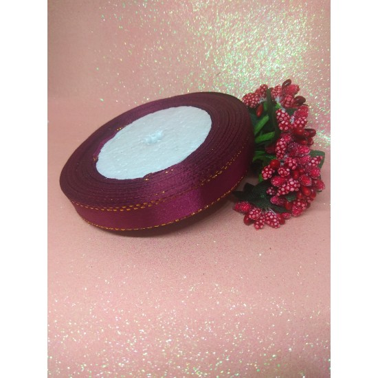 Лента атласная с люрексом 1,2 см*25 ярдов цв. винный, цена за катушку